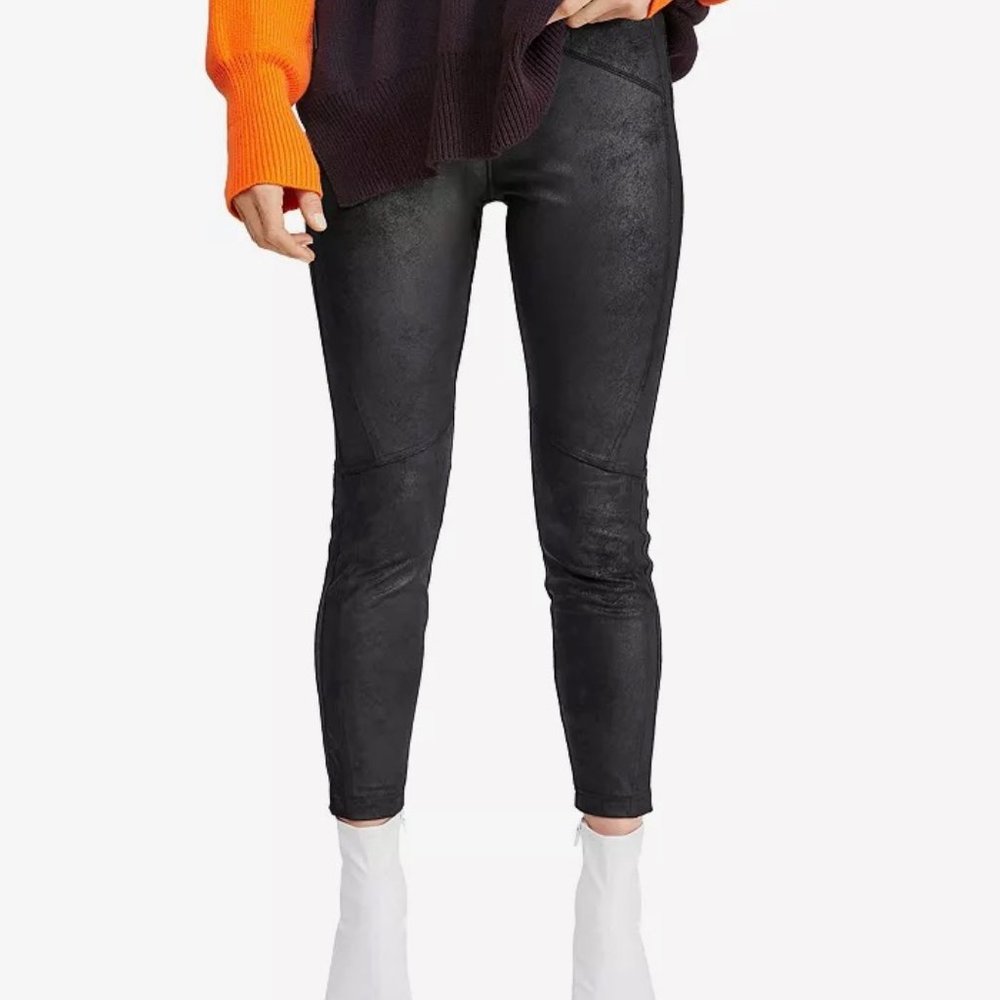 Free People Midnight Faux Black Suede High Rise Ankle Full Length Leggings Sz 2